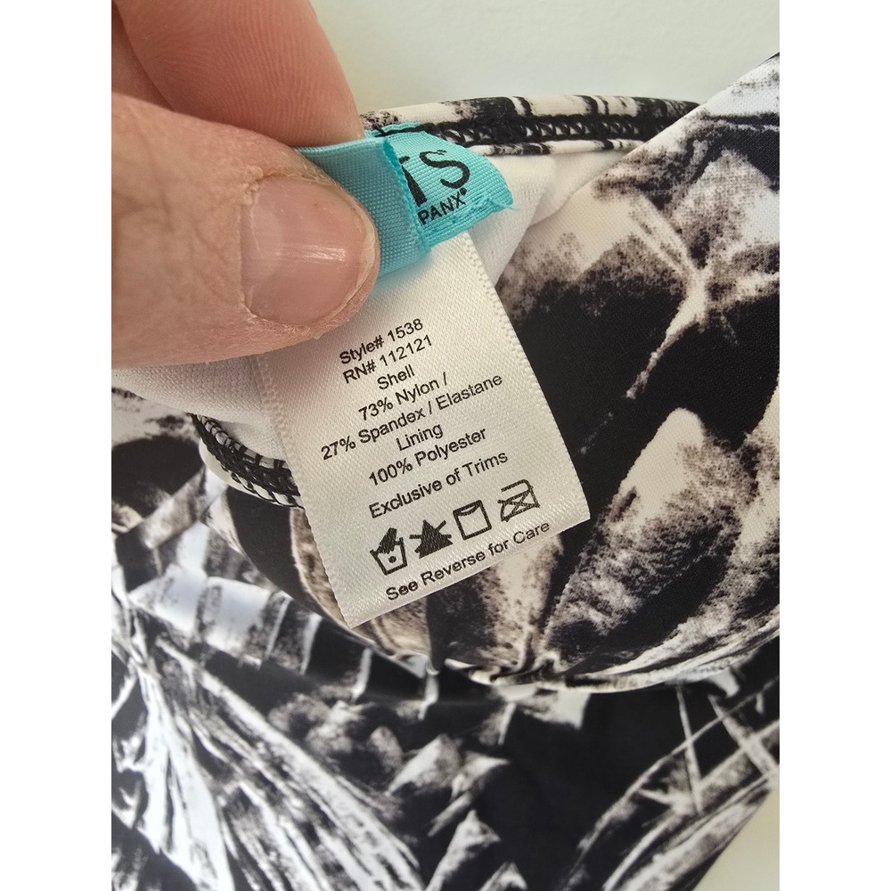 Spanx Assets Black White Palm Print Tankini Top XL Underwire Ruched - Picture 6 of 8